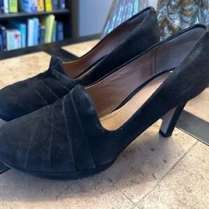 Clarks Black Suede Heels